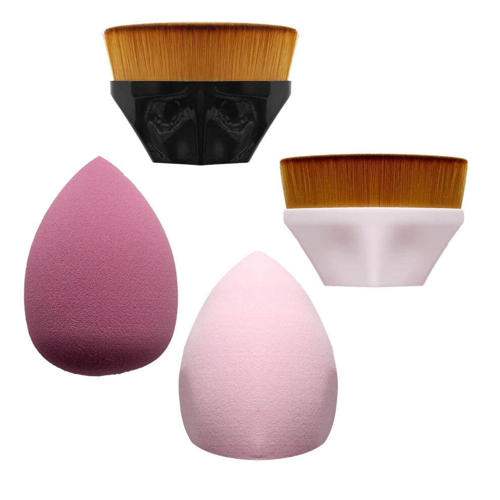 Beige Foundation Brush And Makeup Sponge Set Soft Touch For Flawless Foundation And Contour