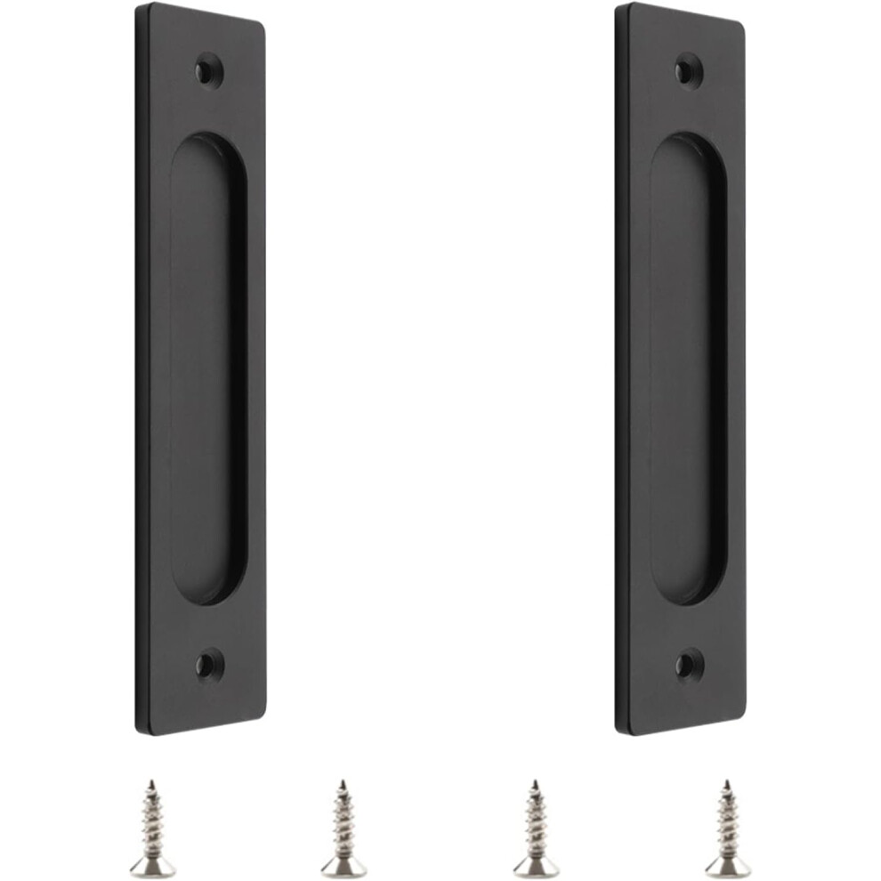 Flush Pull, Premium Aluminum Alloy Recessed Barn Door Handle, Set Of 2 Matte Black Finish, Rustproof, Durable, Easy To Install For Modern Style 9554910057056