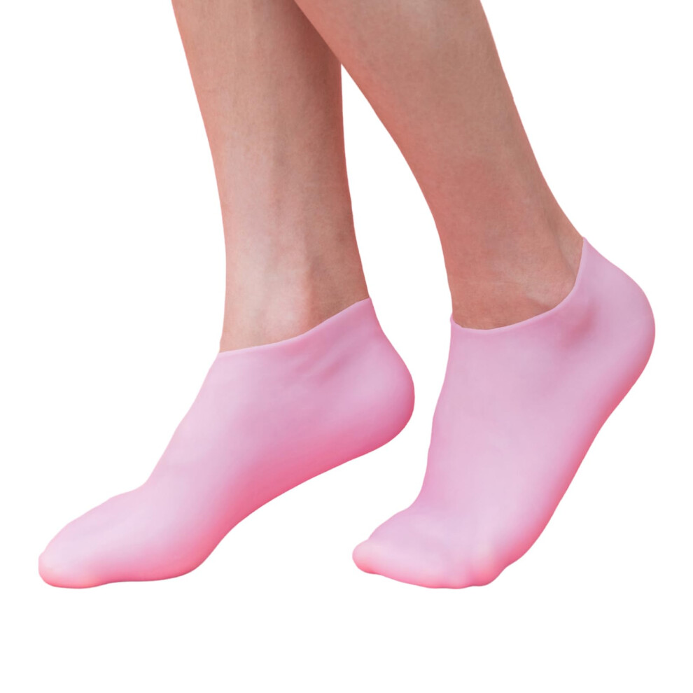 Pink Moisturizing Silicone Socks For Dry Cracked Feet And Heel 3 Pairs Reusable