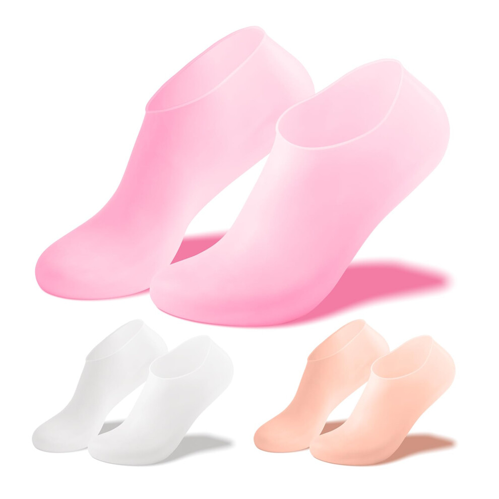 Moisturizing Silicone Heel Socks for Dry Cracked Feet 3 Pairs with AntiSlip Grip and Night Use