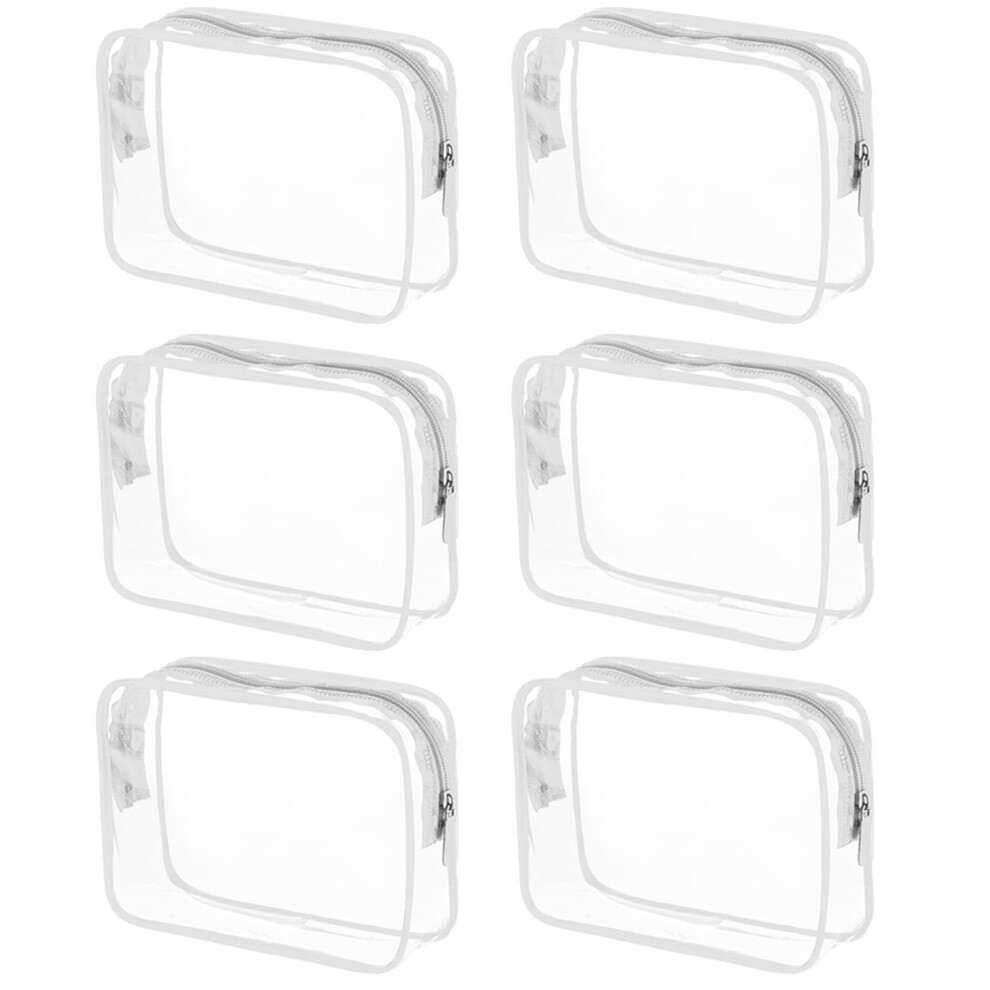 6 Pack Clear Makeup Bag Waterproof PVC Toiletry Organizer with Zipper for Travel White