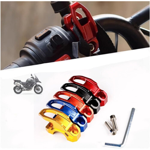 Motorcycle Helmet Hook CNC Aluminum Handlebar Holder Red SpaceSaving MultiHelmet Compatibility 1