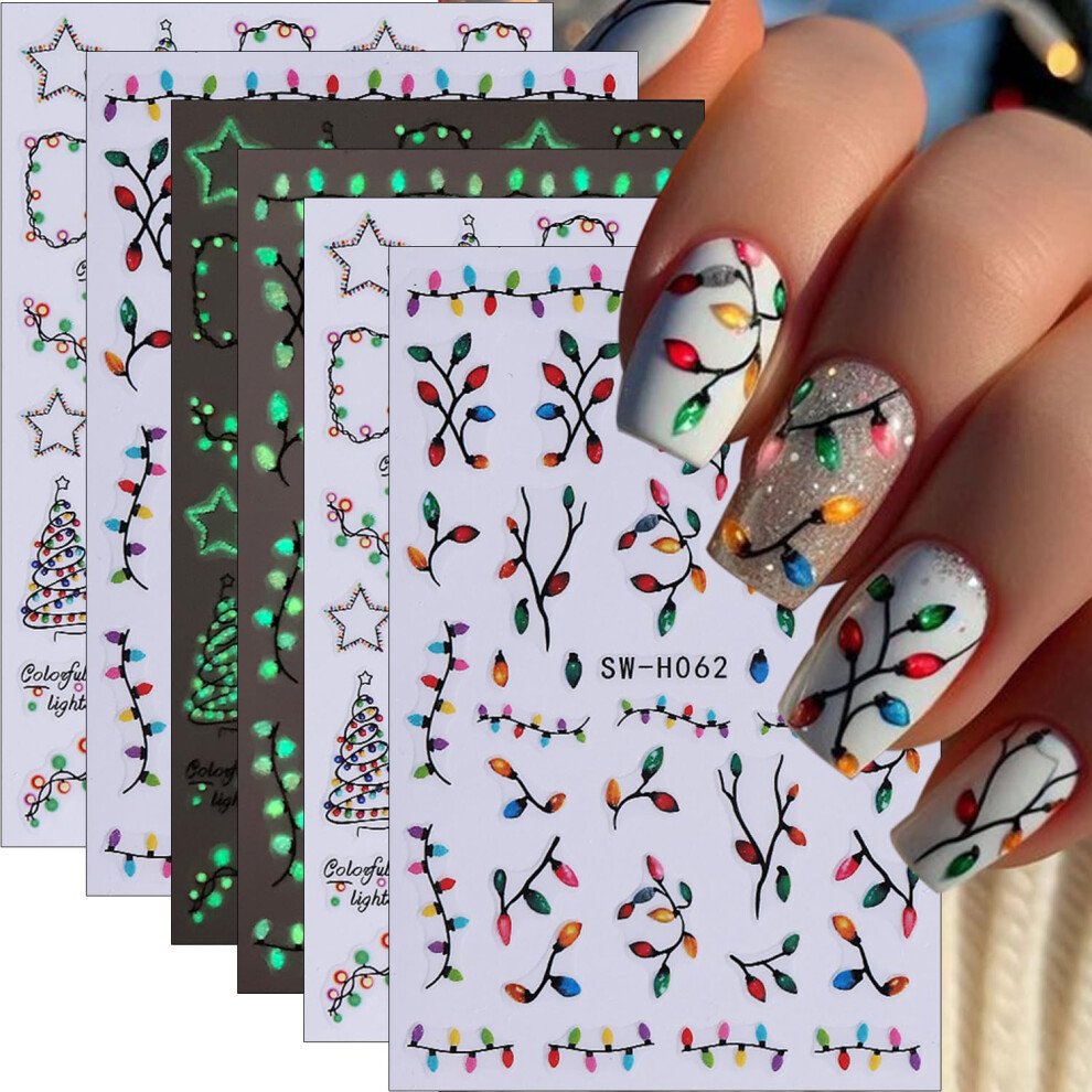 Dark 6Pcs Glow In The Christmas Nail Art Stickers 3D Selfadhesive Luminous Holiday Decals For Women