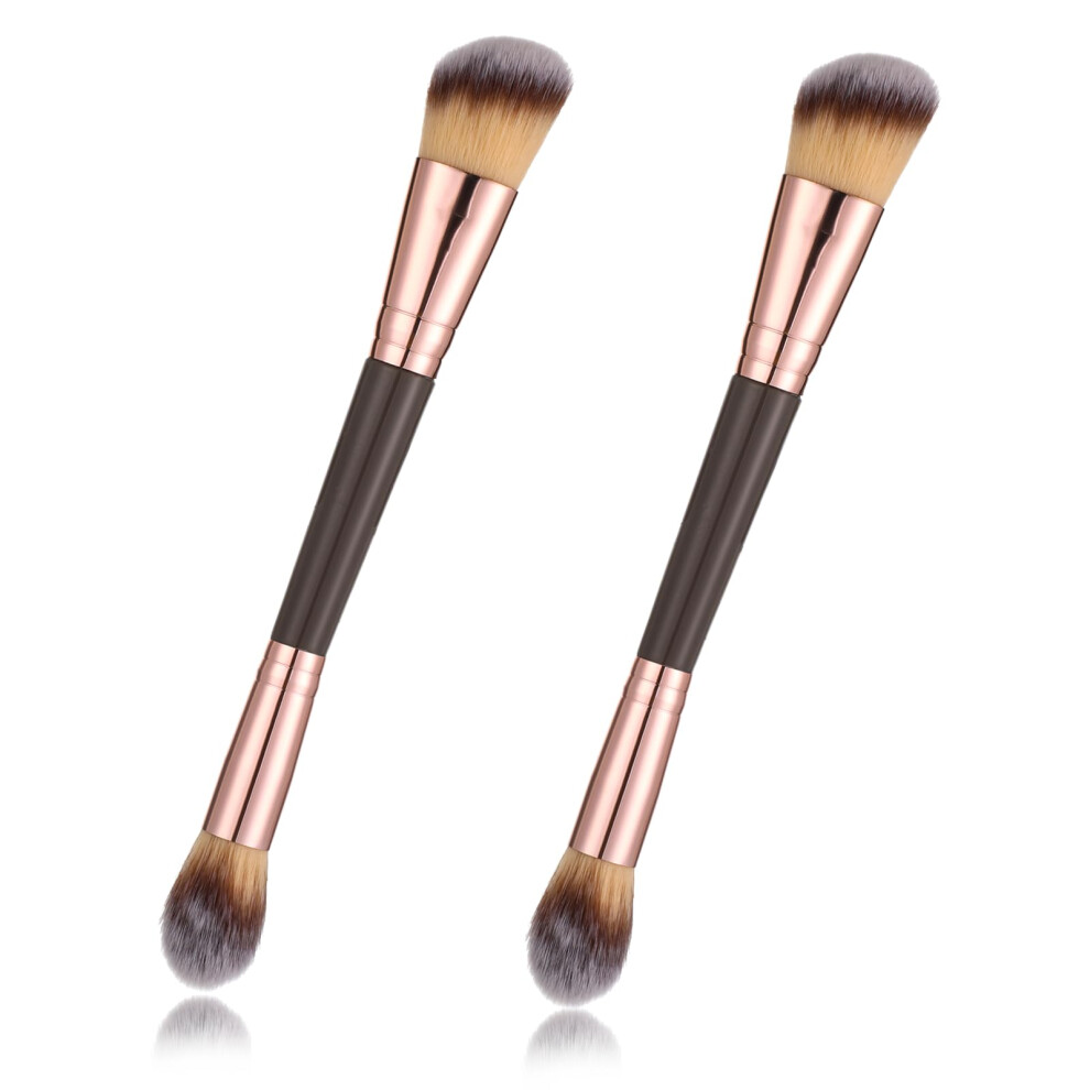 Cream 2 Pcs Dualended Makeup Brush Set, Angled Foundation And Concealer, Synthetic Bristles For Liquid Blush