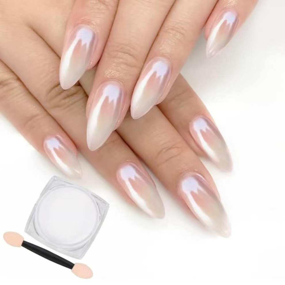 White Pearl Chrome Nail Powder For Glazed Donut Mirror Effect, Holographic Pearl Pigment, 1 Jar