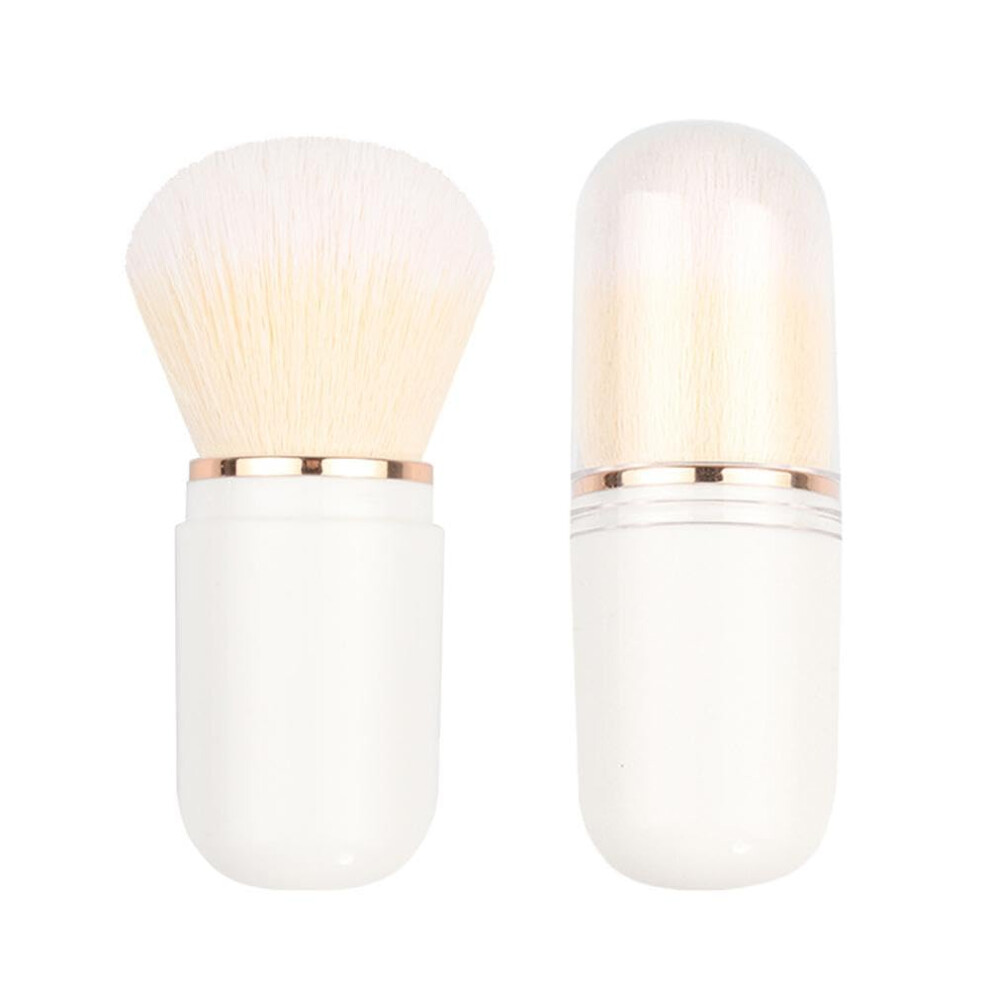 Cream/White Kabuki Makeup Brush With Ultrasoft Vegan Bristles, Retractable Flat Foundation Brush For Liquid, Powder And