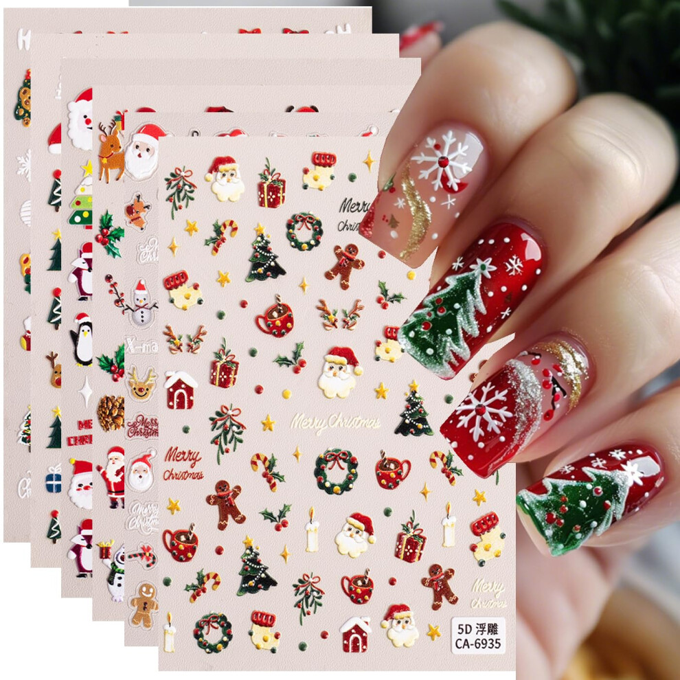 Christmas Nail Stickers Set 6 Sheets Santa Snowflake Festive Designs SelfAdhesive Nail Art Decals