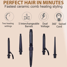 5-In-1 Hairstyling Set, Interchangeable Ceramic Barrels For Worldwide Use, Professional Salon Quality Hair Styler With Travel Case And Heat