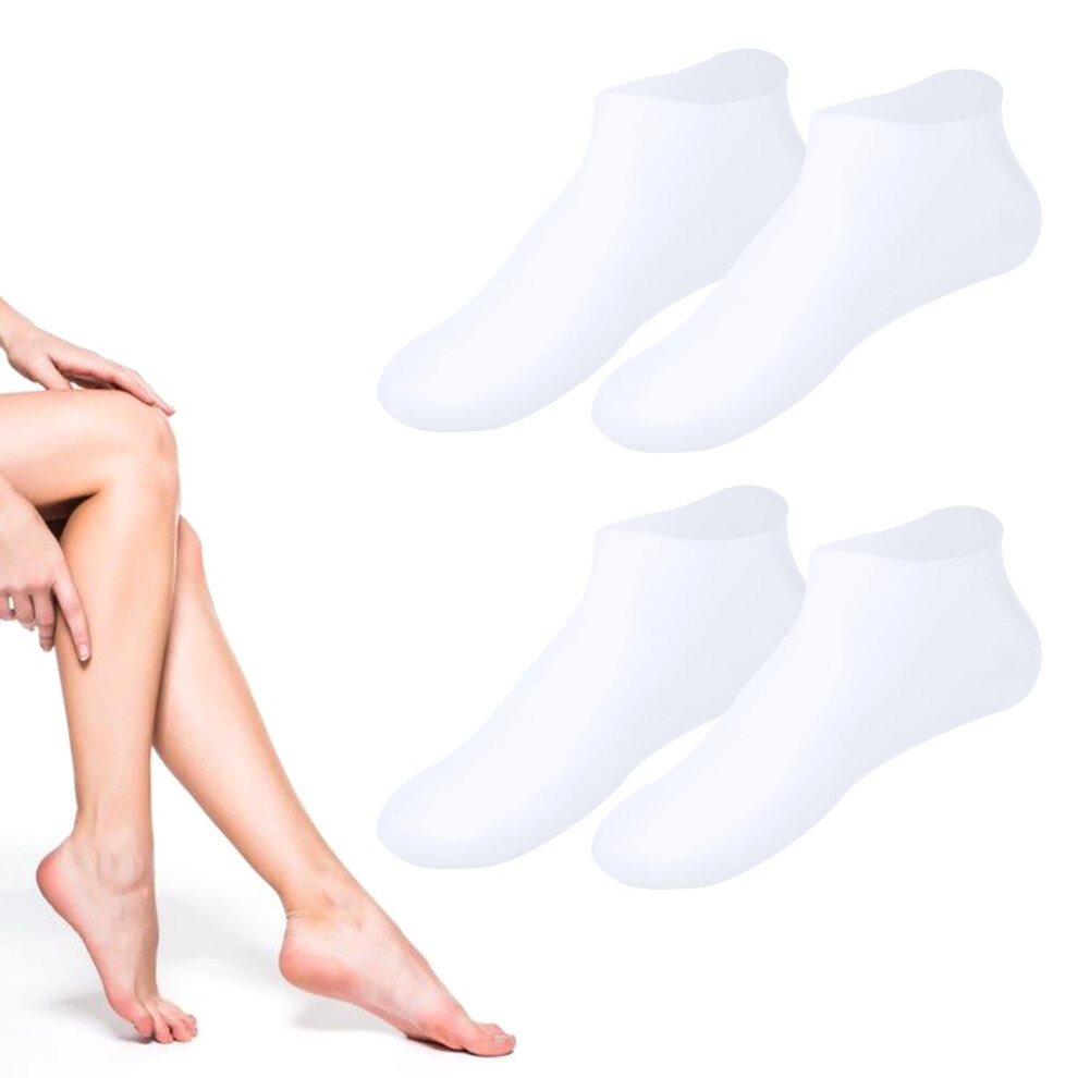 White Moisturizing Silicone Heel Socks For Women, Deep Hydration Foot Care, Antislip, 2 Pairs