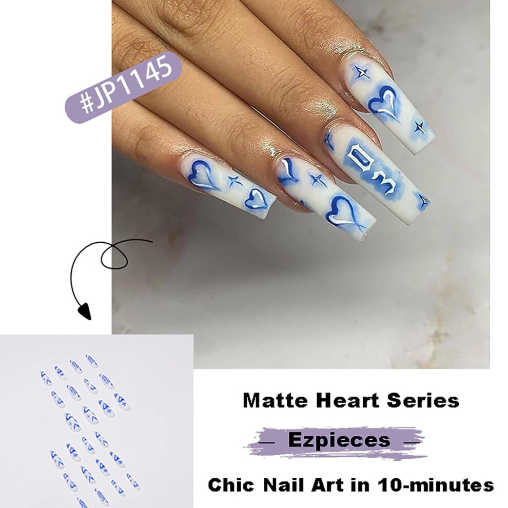 Artificial False Nails, Geometrical Pattern Long Coffin Shape Press On Nails, Reusable Salon-Quality Appearance for Various Occasions Including