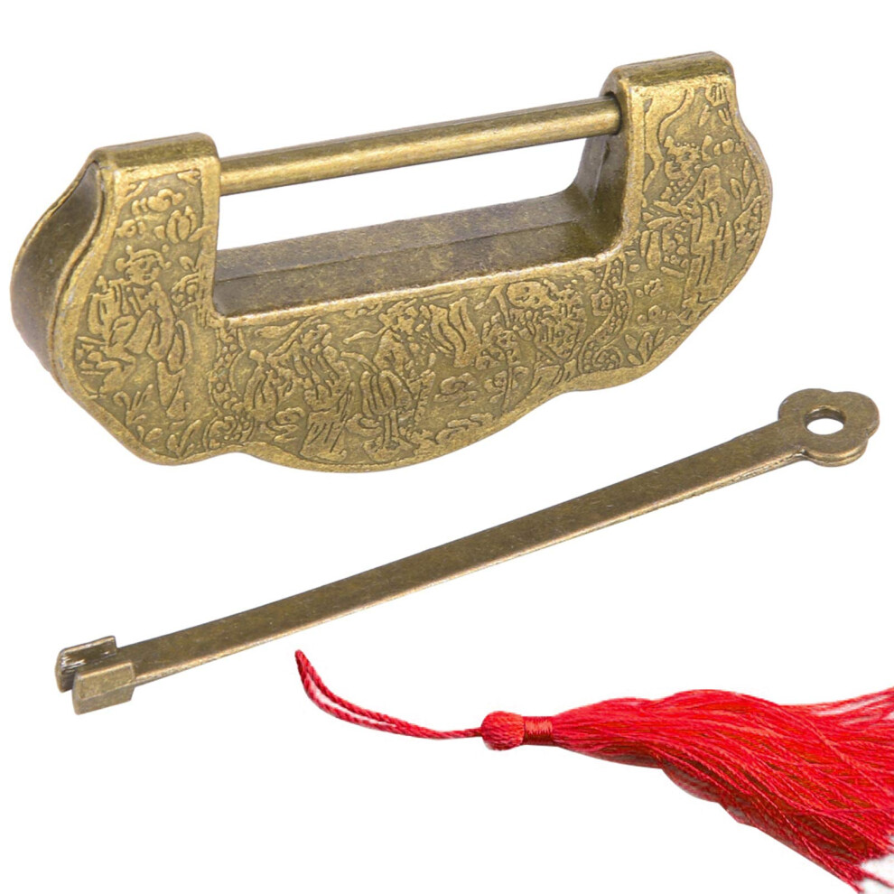 Vintage Padlock With Key, Antique Bronze Zinc Alloy Decorative Lock With Tassel For Home Cabinet 9001264959210