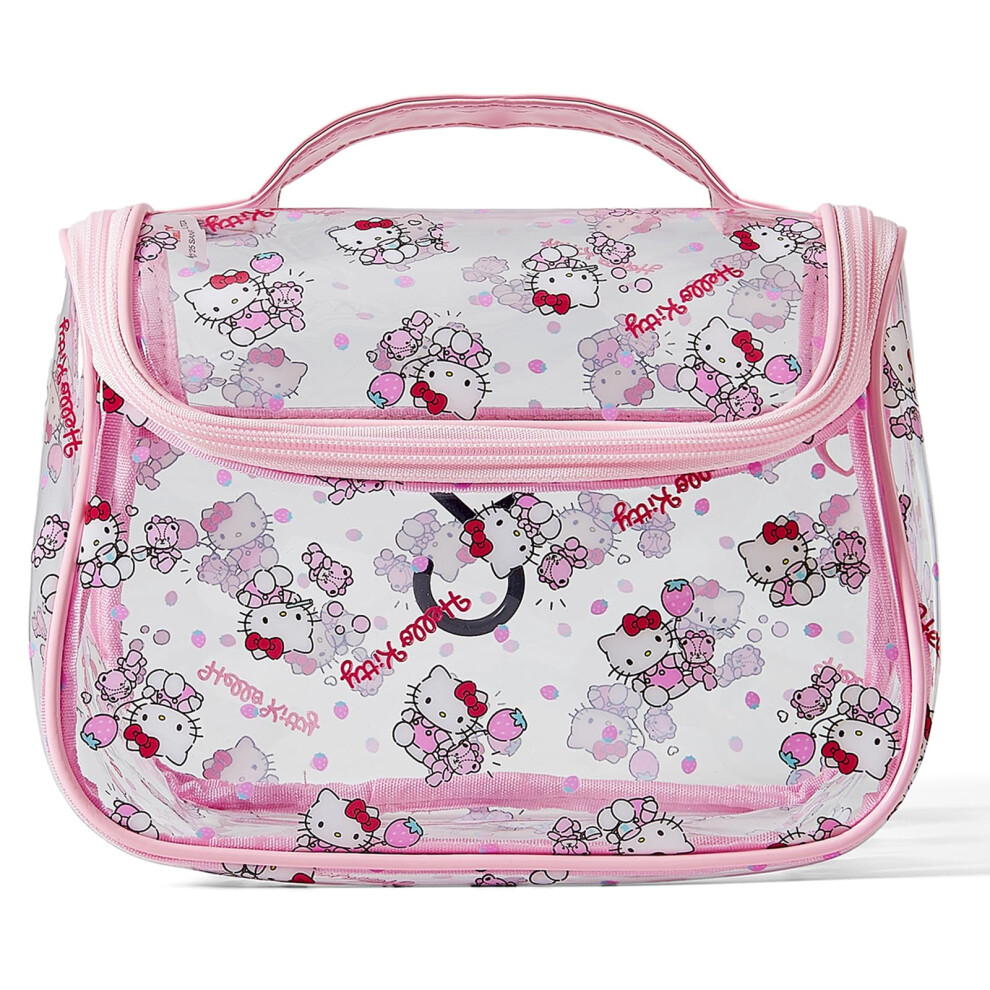 Transparent Makeup Bag Waterproof PVC Travel Cosmetic Organizer Cartoon Design Pink Dual Zipper