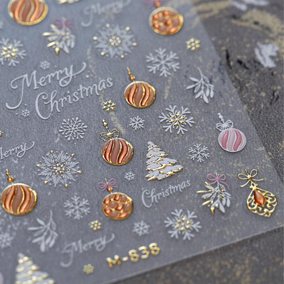 Christmas Nail Art Stickers 3D Embossed Gold Snowflake Decals SelfAdhesive Winter Decoration 1 Sheet