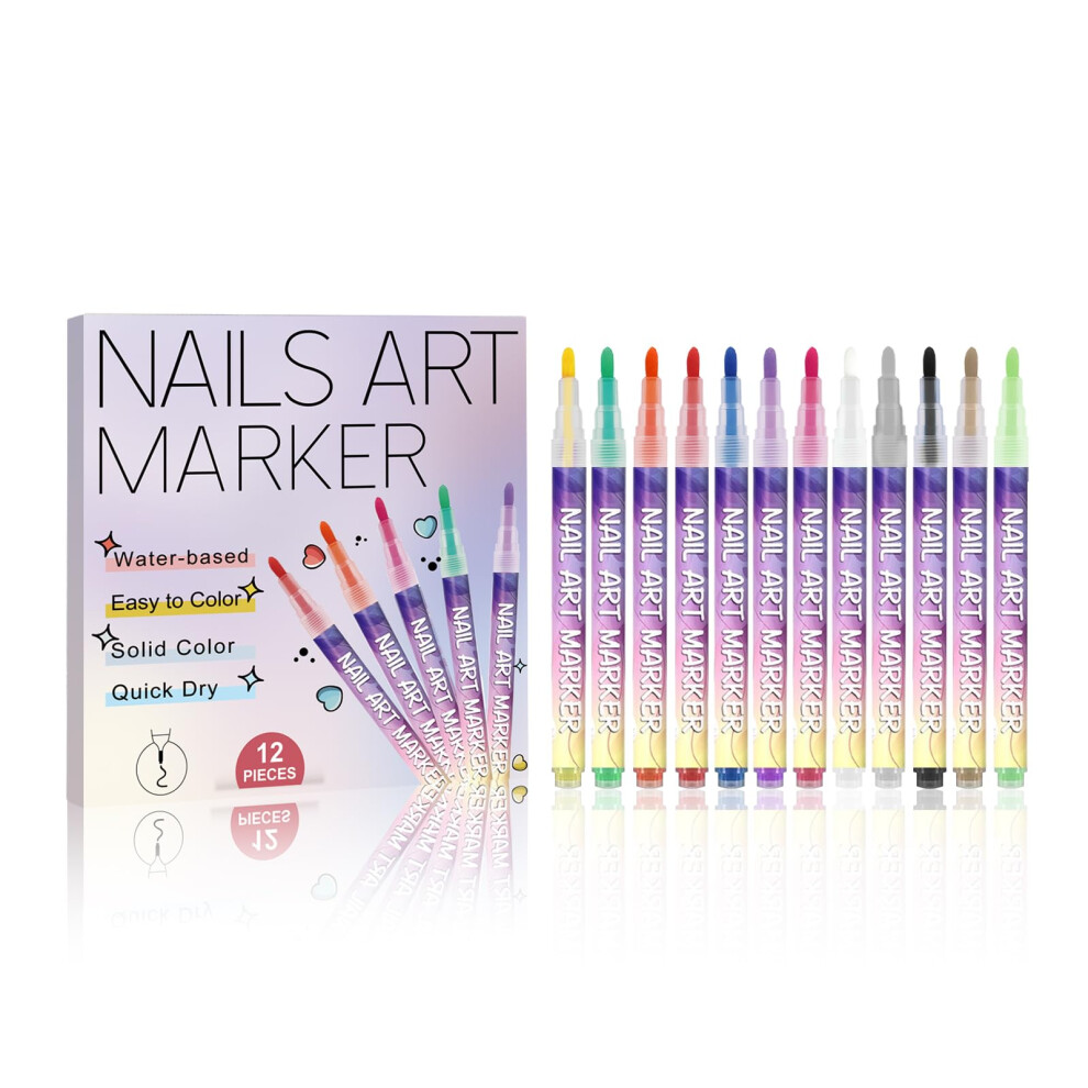 12 Color Fine Tip Nail Art Pens Set â Quick Dry Nail Polish Markers for DIY Manicure Kids and Adults