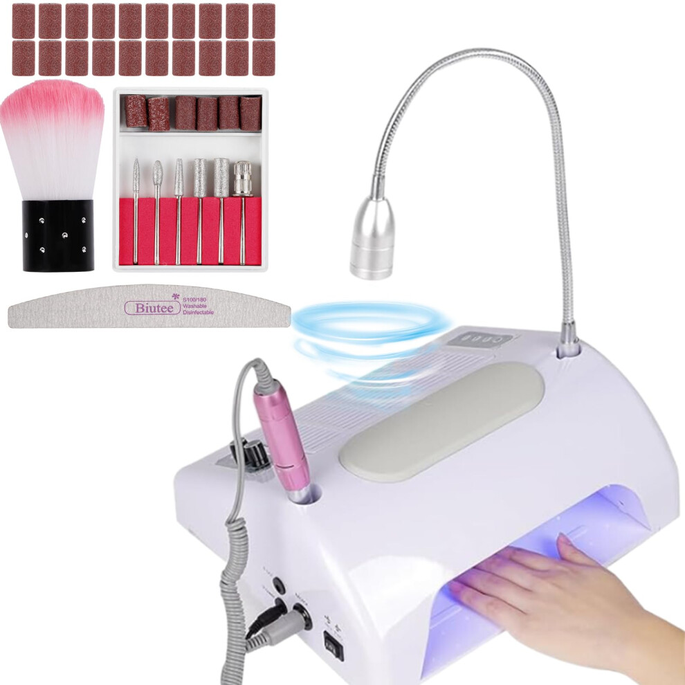 Nail Dust Collector and Professional Nail Drill 5 in 1 with UV LED Lamp, Hand Rest, 30000RPM