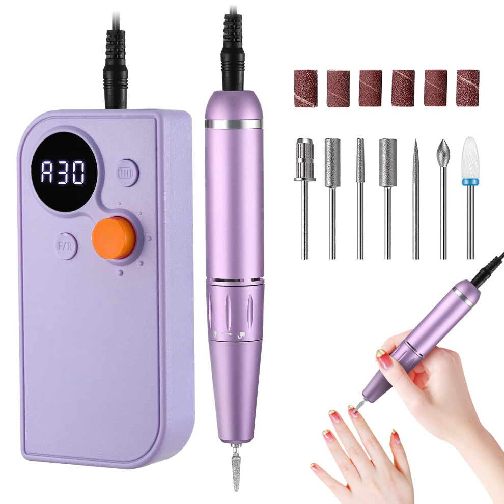 Purple Electric Nail Drill 30000Rpm Cordless Rechargeable Nail File Kit For Acrylic Nails Manicure Pedicure