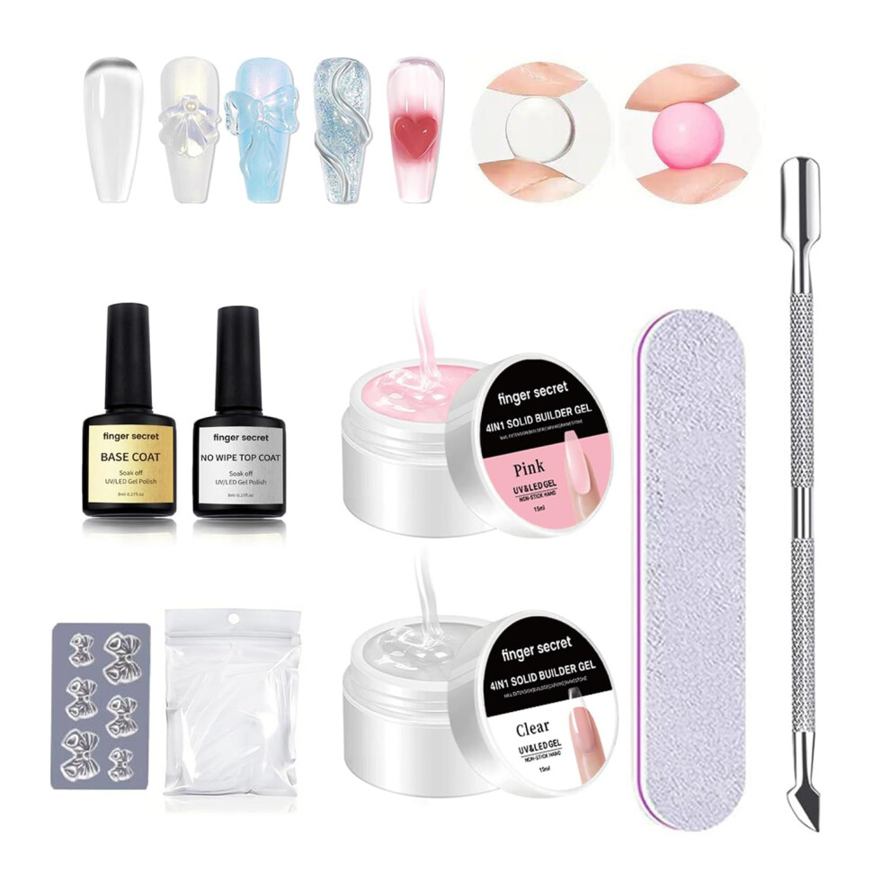 Pink Builder Gel Nail Kit And Clear For Longlasting Nail Extensions Led Uv Diy Poly Gel Set
