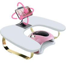 Nail Arm Rest UShaped PU Leather Pillow with 360 Phone Holder and Tool Clearance for Salon