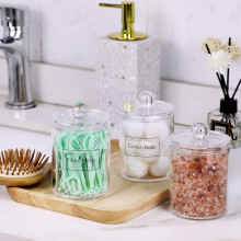 Elegant Bathroom Organizer, Clear Acrylic Plastic Apothecary Jars, Removable Lid For Easy Access, Small Bathroom Items Storage Containers, Vanity