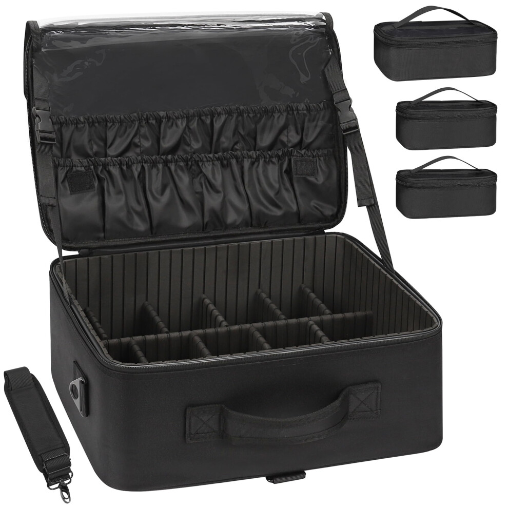 Professional Makeup Train Case Large Organizer with Removable Pouches Adjustable Dividers Brush Holder