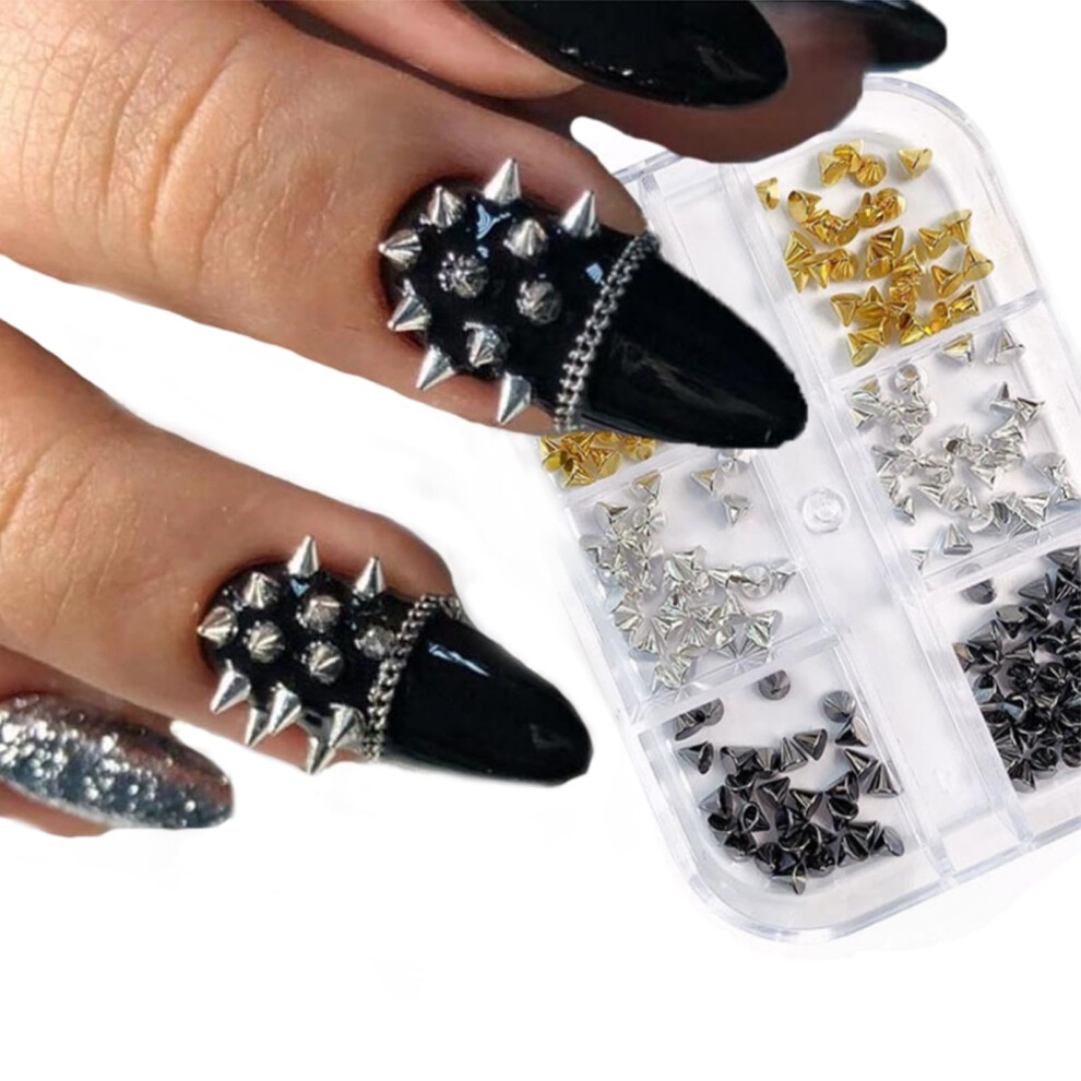 6 Pieces Gothic Metal Nail Art Decorations with Strong Adhesive and Reusable Stud Designs