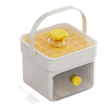 Press Type Ice Maker with Double Layer Ice Molds for Whiskey, Coffee, Tea, Camping, Parties Yellow and White