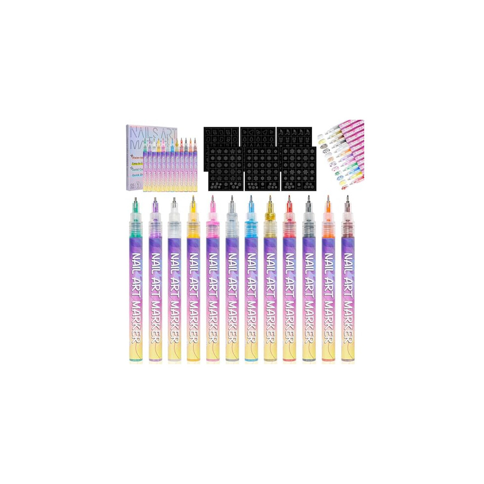 12 Colors Nail Art Pens Set with UltraFine Tip, QuickDry Markers for Gel Nails Painting