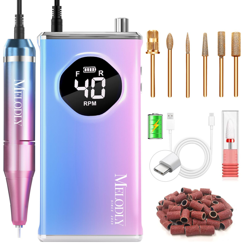 Electric Nail Drill 40000 RPM Rechargeable Efile with LCD Display for Acrylic and Gel Nails