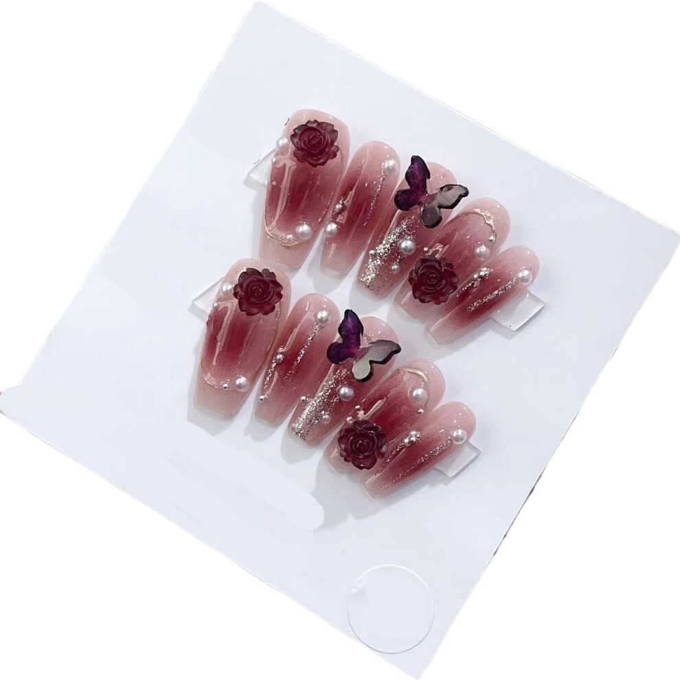 Fake Nails with Unique Handmade Nail Art Design, Easy Apply, Fits Long and Short Nails XS