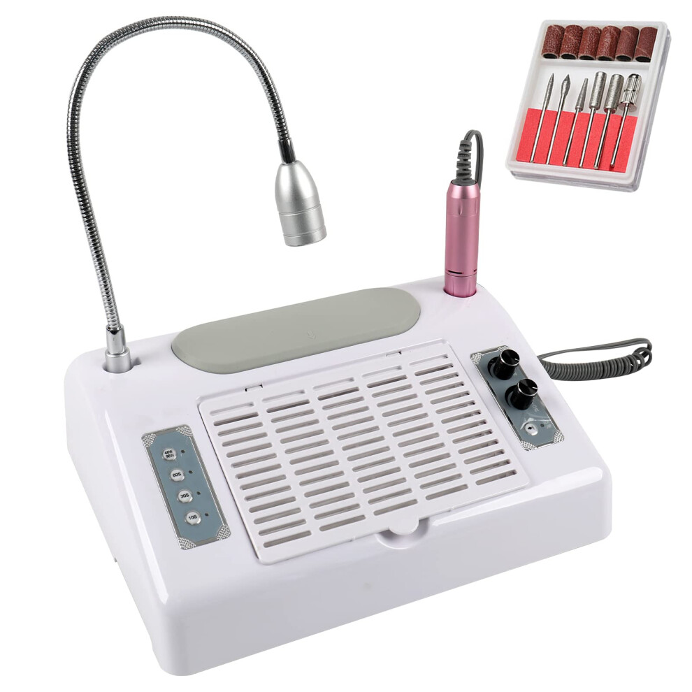 5 in 1 Nail Dust Collector and Electric Nail Drill, 30000RPM with LED Lamp for Manicure Pedicure