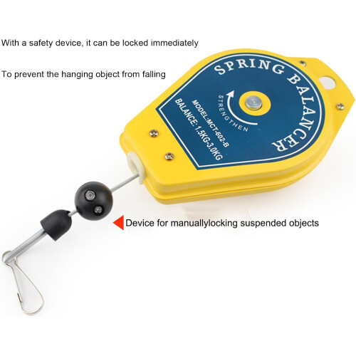 Spring Balancer Retractable Tool Holder 1.4m Long, 0.62.0kg Capacity, Wire Rope, Hook, Yellow 1