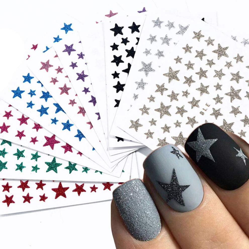 3D SelfAdhesive Nail Art Stickers with Shiny Glitter Stars for DIY Manicure, Acrylic and Gel Nails