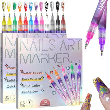 Nail Art Pen Set 12 Colors Acrylic Quick Dry Fine Tip Pens for DIY Manicure and Detailed Designs