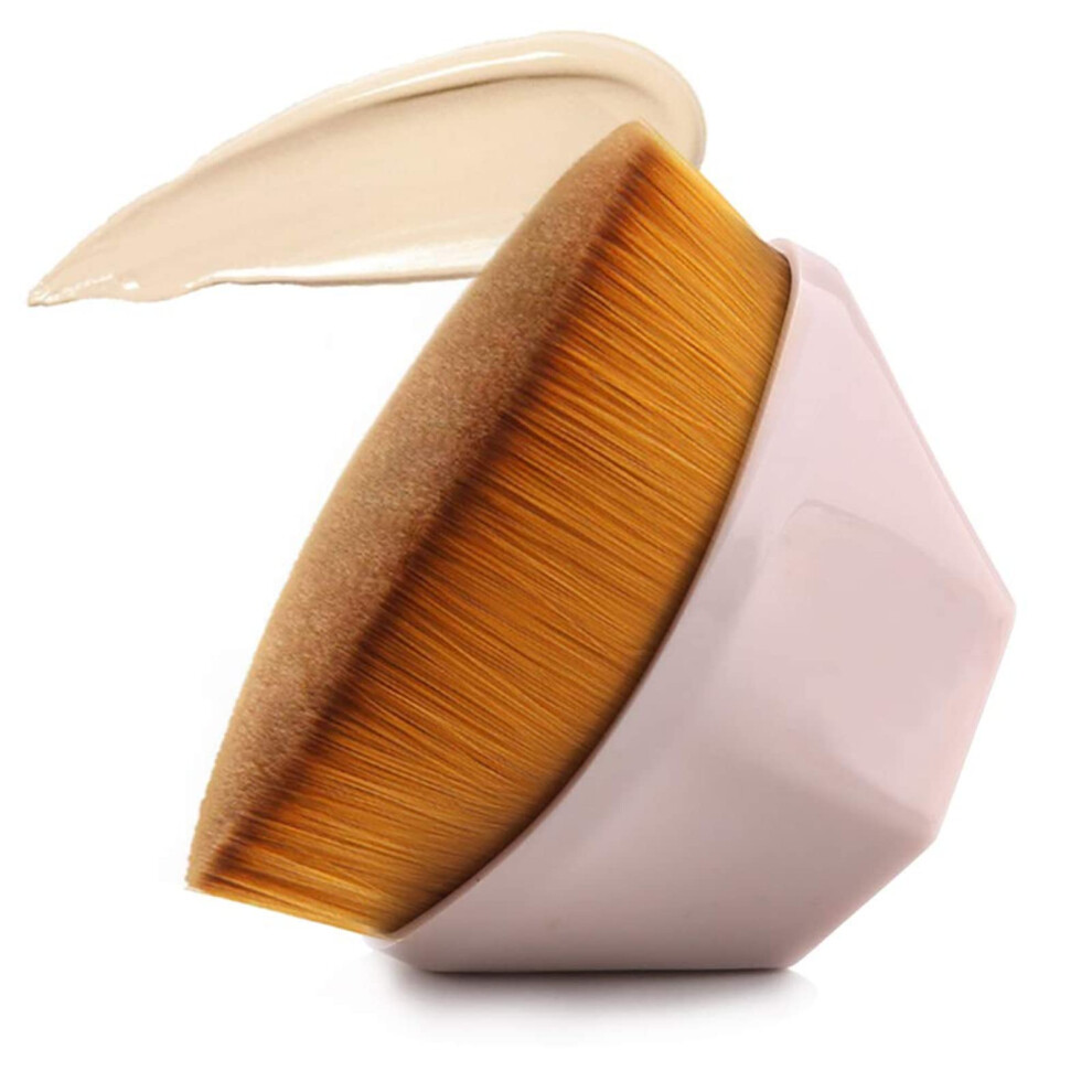Pink Foundation Brush With Soft Dense Bristles And Ergonomic Handle For Liquid Or Powder Makeup,