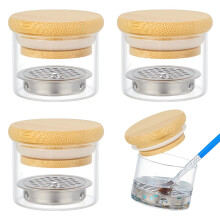 4 Sets Nail Brush Cleaner Cup with Lid and Mesh Filter, Reusable Glass Nail Art Brush Washer for Salon and Home