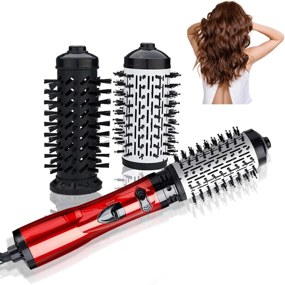 3 in 1 Hot Air Brush and Rotating Hair Dryer with Interchangeable Heads for Curling and Straightening