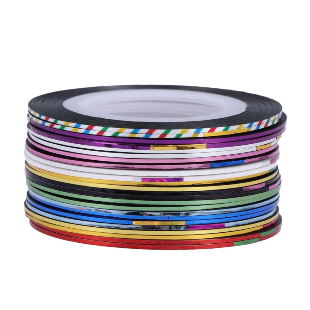 30 Rolls Holographic Nail Striping Tape Set with Vibrant Mixed Colors for Manicure and Pedicure