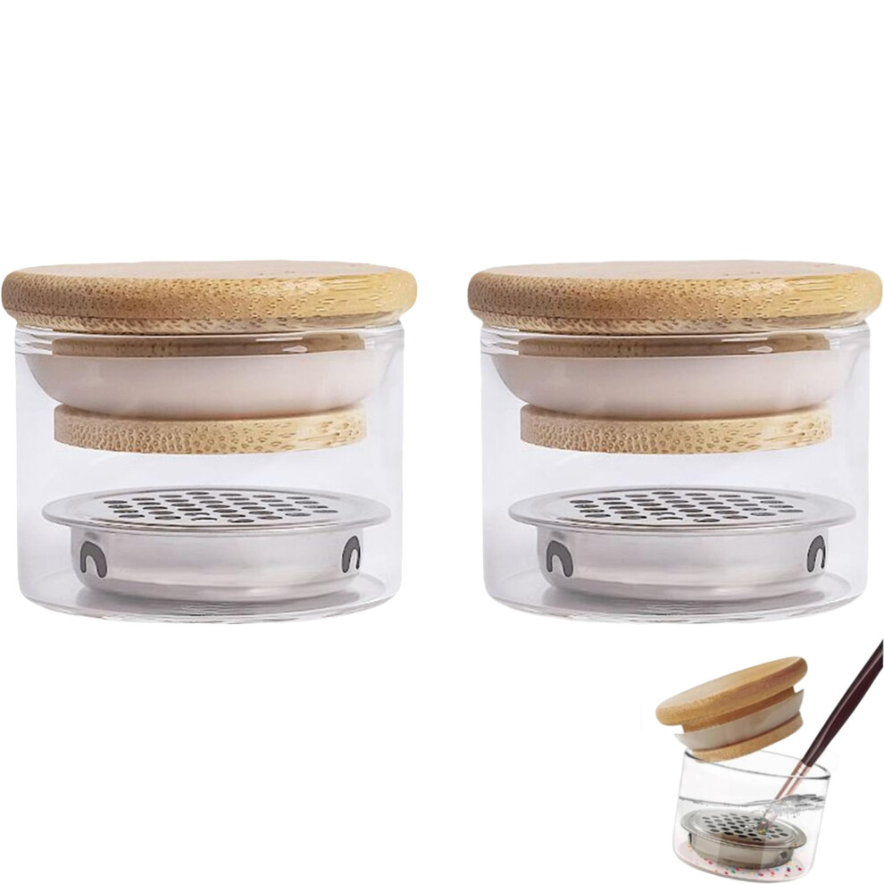 Nail Brush Cleaner Cup Set with Mesh for Acrylic Brushes, Dual Cup Design and SpillProof Dappen Dish
