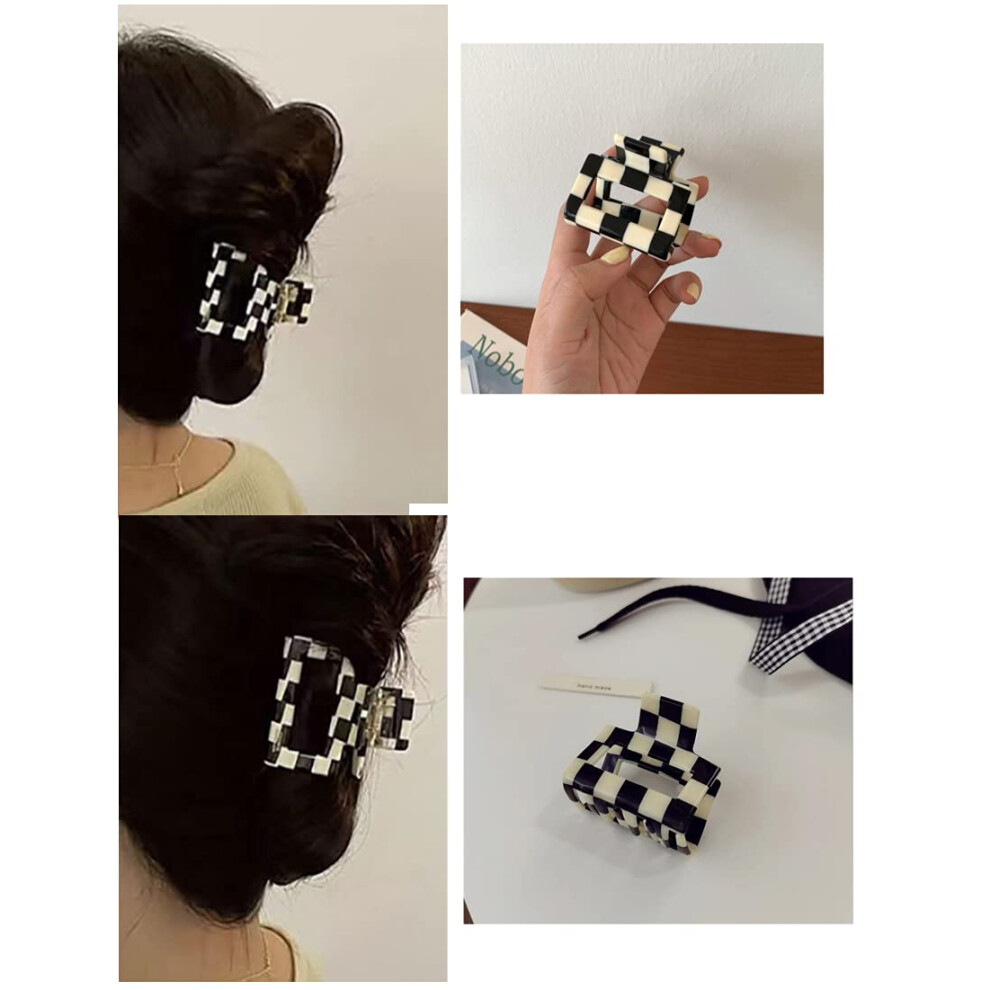 Checker Claws Tortoise Barrettes for Thick Hair, Cyber Y2k Accessories Strong Hold Rectangle Shape Non-Slip Grip Lattice Design Versatile Use -