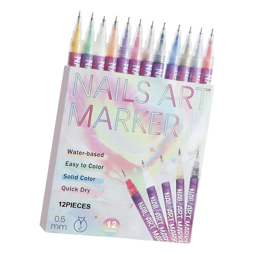 12 Color Nail Art Pens Set with 0.5mm Precision Tip for Beginners and Salon Gel Nail Polish Designs