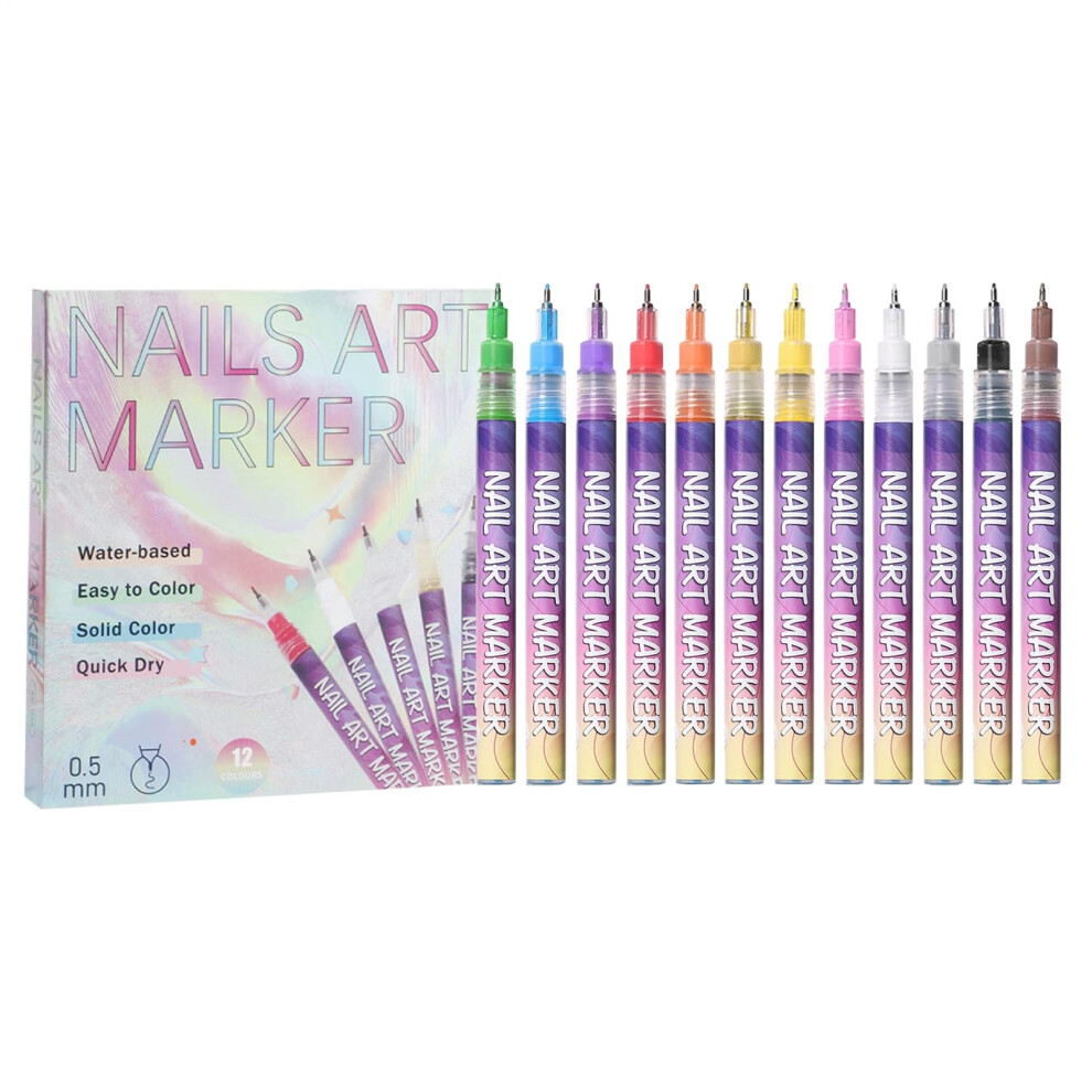 Nail Art Pens Set with Fast Drying Gel Ink, Precision Fine Tip, 12 Vibrant Colors for 3D Designs