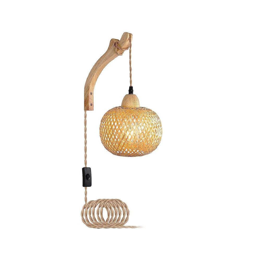 Bamboo Lantern Wall Lamp Rattan Wicker E27 Chandeliers Hand-Woven Bamboo Room Decor Lampshades Wall Eu Plug Light 6133020260605