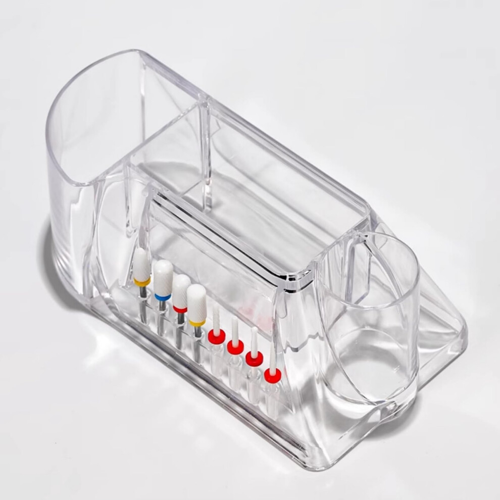 Nail Drill Bits Holder Clear Transparent 8 Holes Storage Box Nail Drill Machine Organizer