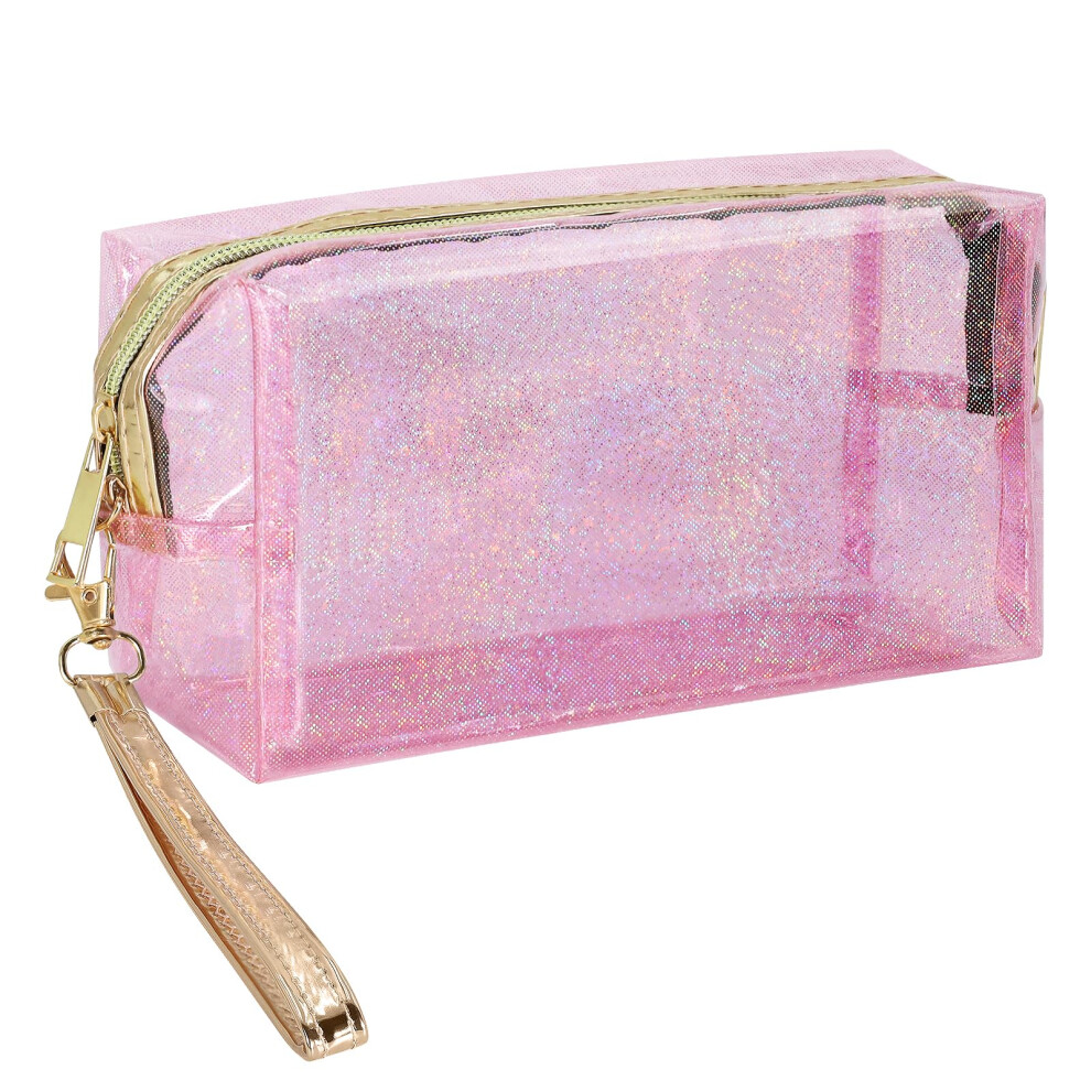 Pink Tsa Approved Clear Makeup Bag Waterproof Pvc Toiletry Organizer With Zipper 7.143 In