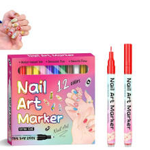 Waterproof Nail Art Pens Set 12 Vibrant Colors Dual Tip Quick Dry Markers for DIY Manicure