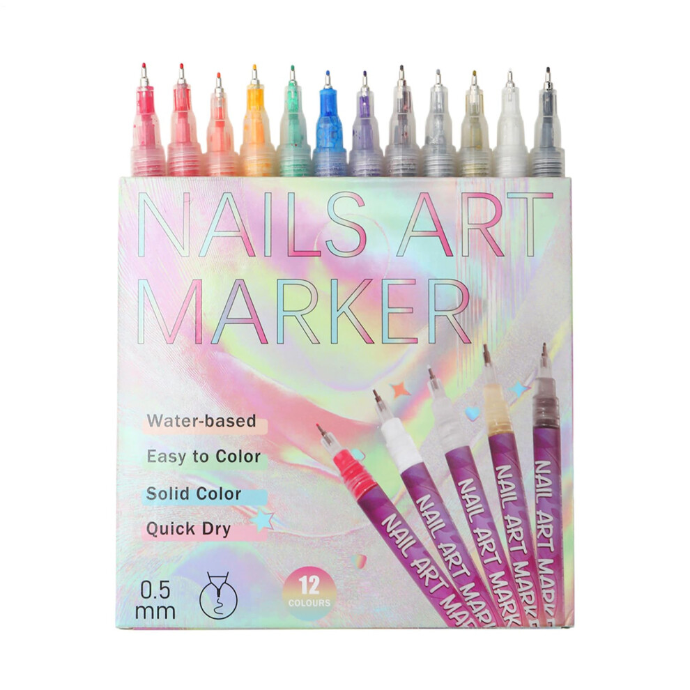 12 Color Nail Art Pens Set with Precision Dotting Tips for Smooth Application and Versatile Designs