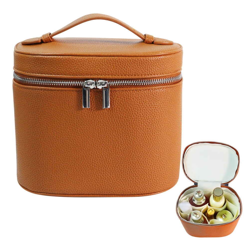 Makeup Travel Case Waterproof PU Leather Cosmetic Organizer Bag with Compartments and Handle