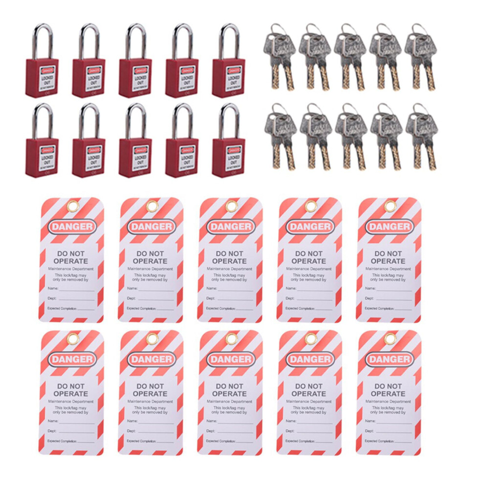 Red Lockout Tagout Safety Padlocks With Key Retention And 10 Reusable Warning Tags, Keyed Different 9119770723543