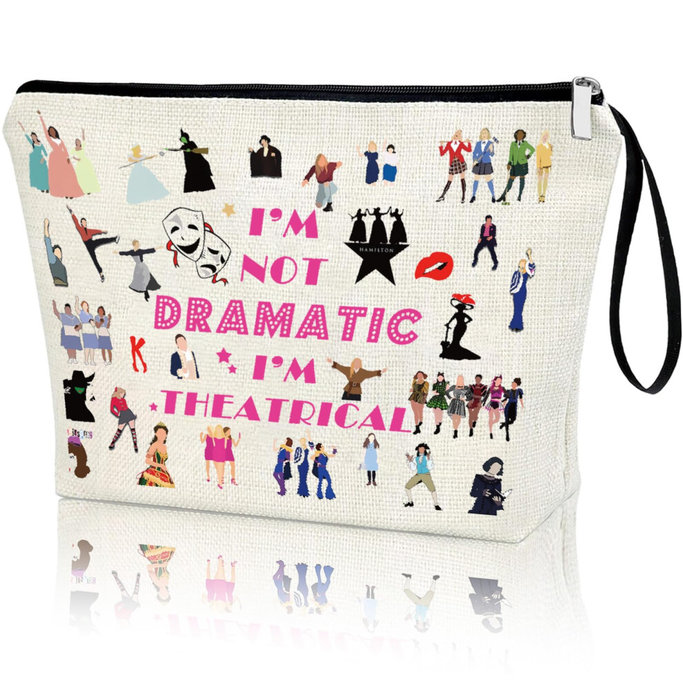 Theatre Makeup Bag with Theatrical Theme Design, Durable Linen Zipper Pouch, Musical Theatre Gift