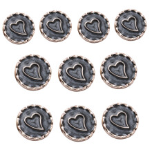 10Pcs Heart Button Round Metal Button with Hole for-Black M